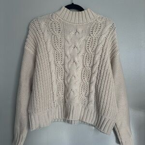 Lucky Brand Women’s Beige Cable Knit Long Sleeve Sweater Size M